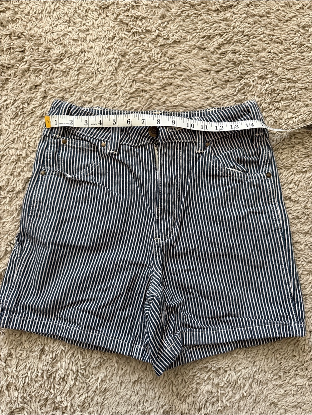 Dickies Navy and White Striped High-Rise Shorts